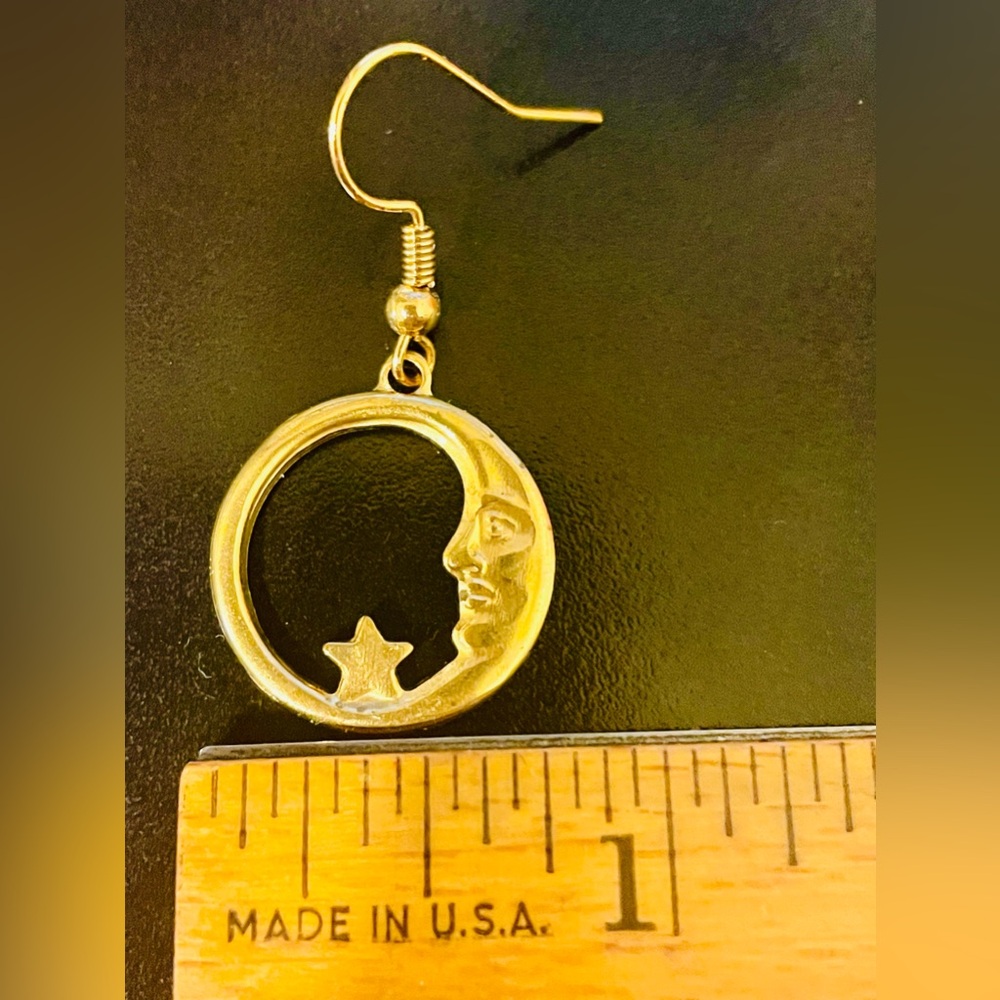 Gold Celestial Moon and Star Earrings - Picture 5 of 6